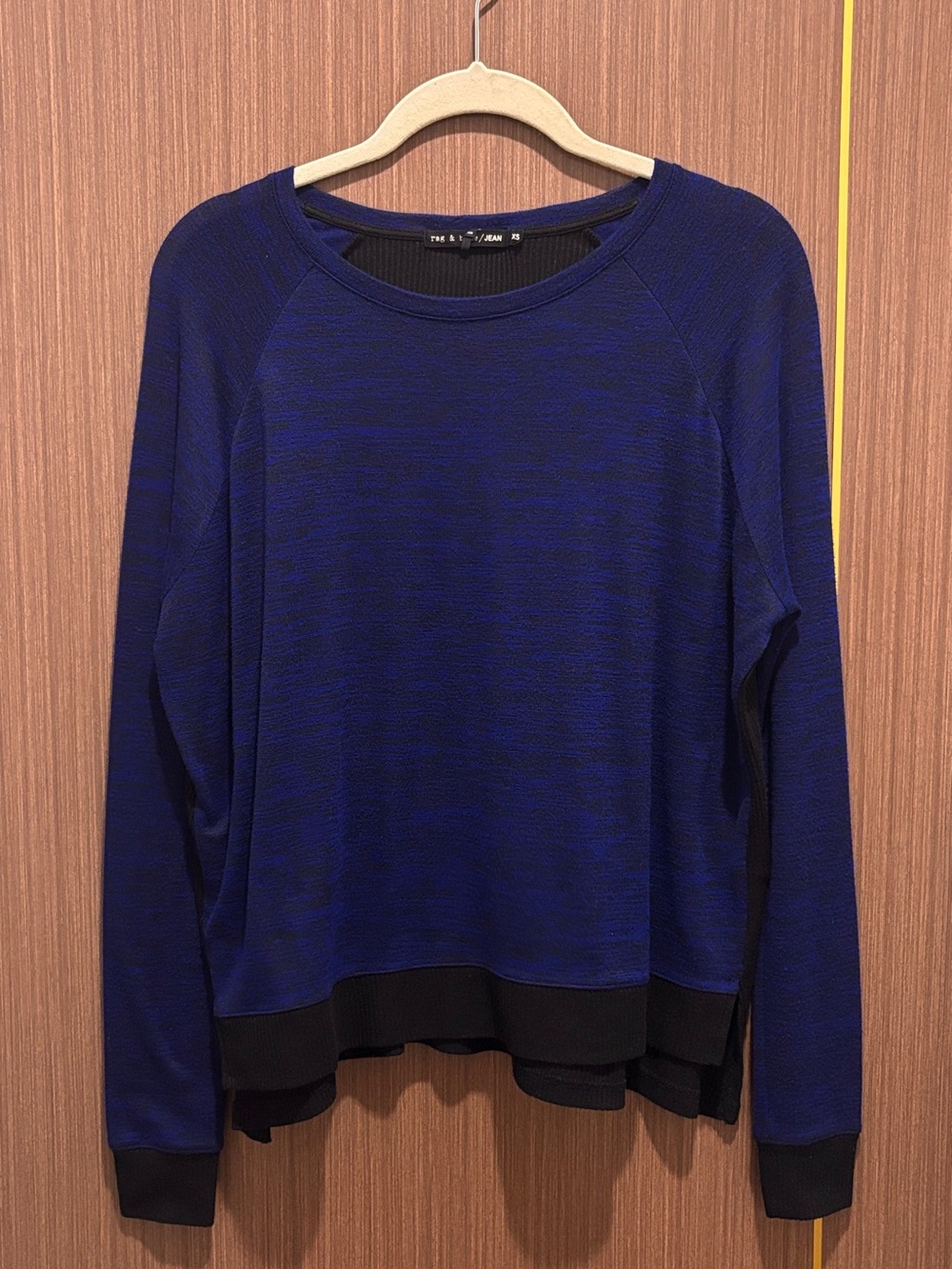 Rag & Bone Blue Black Colorblock Crewneck Sweater Knit Raglan Pullover XS